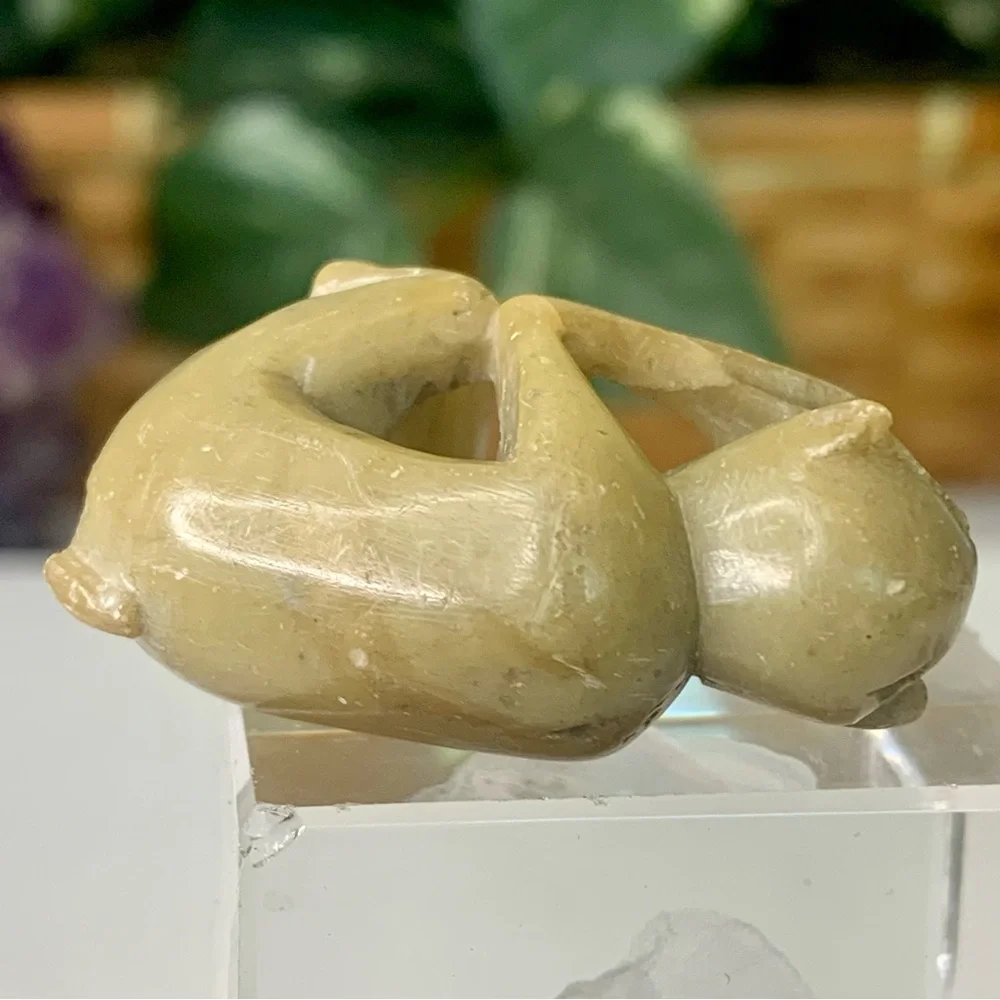 Vintage Soapstone Monkey Figurine Hand Carved Miniature Animal Stone Carving 1.5